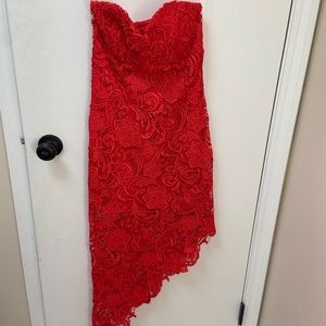 Coral red strapless dress